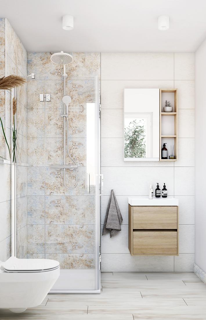 Jasna łazienka z pastelowymi akcentami