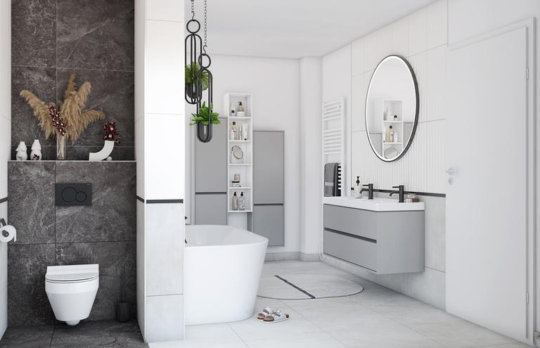 Elegancka łazienka w bieli i czerni