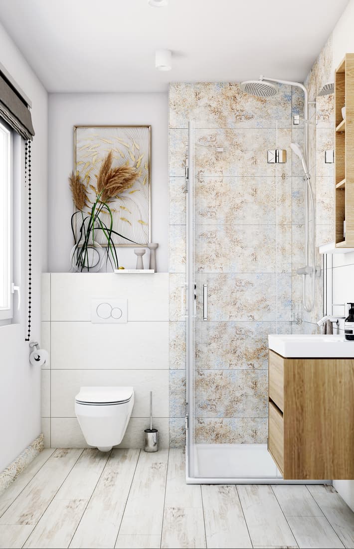 Jasna łazienka z pastelowymi akcentami