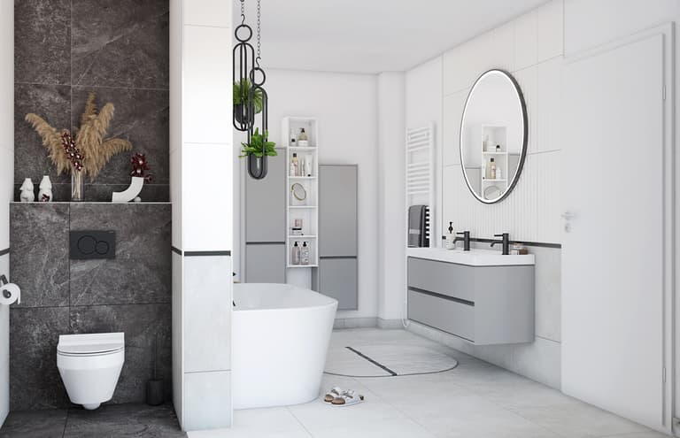 Elegancka łazienka w bieli i czerni