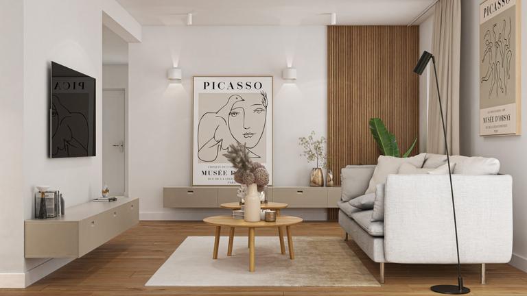 Jasny strefa dzienna w ciepłych, naturalnych odcieniach