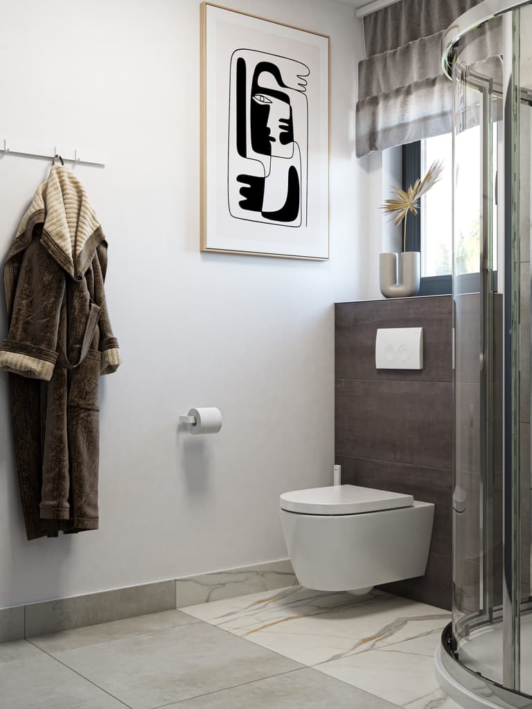 Łazienka w kolorze beżowym i brązowym w skandynawskim stylu